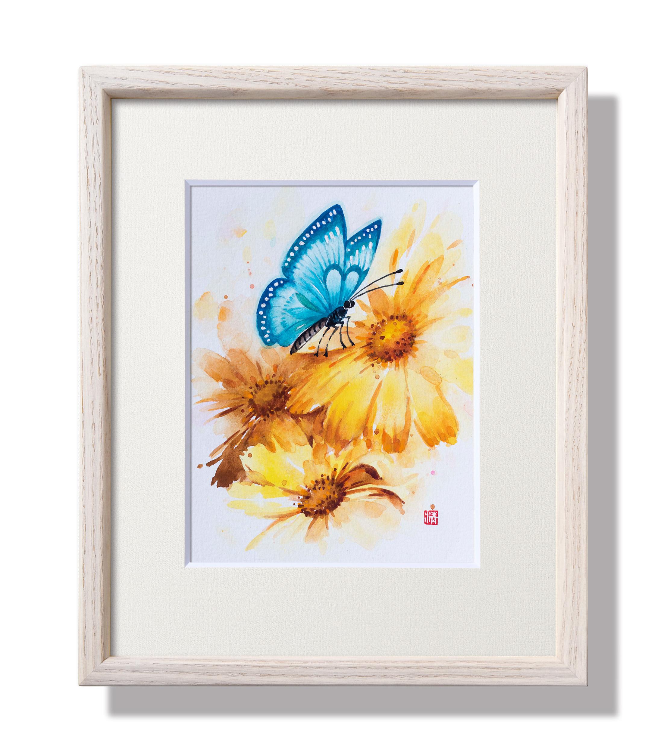 【蝶・恋・花-2】水彩原画 一点物 額縁付き　特典付き