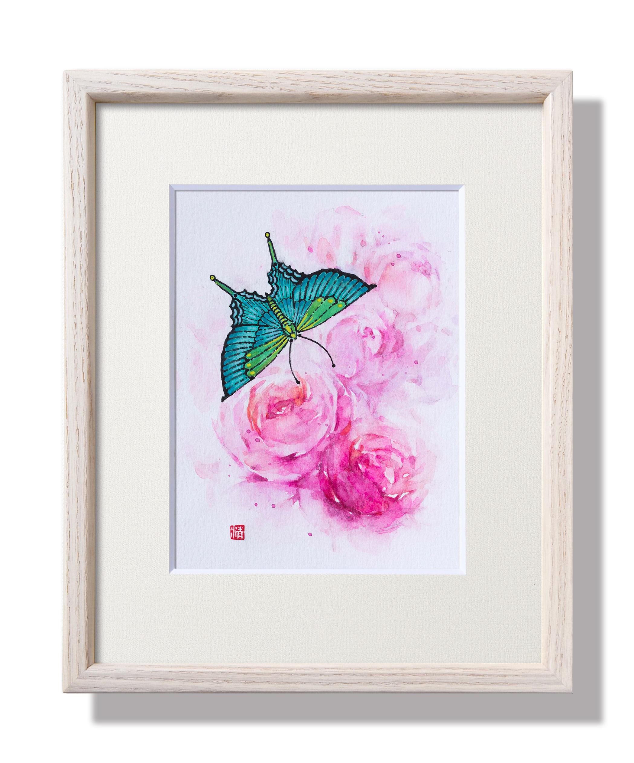 【蝶・恋・花-3】水彩原画 一点物 額縁付き　特典付き