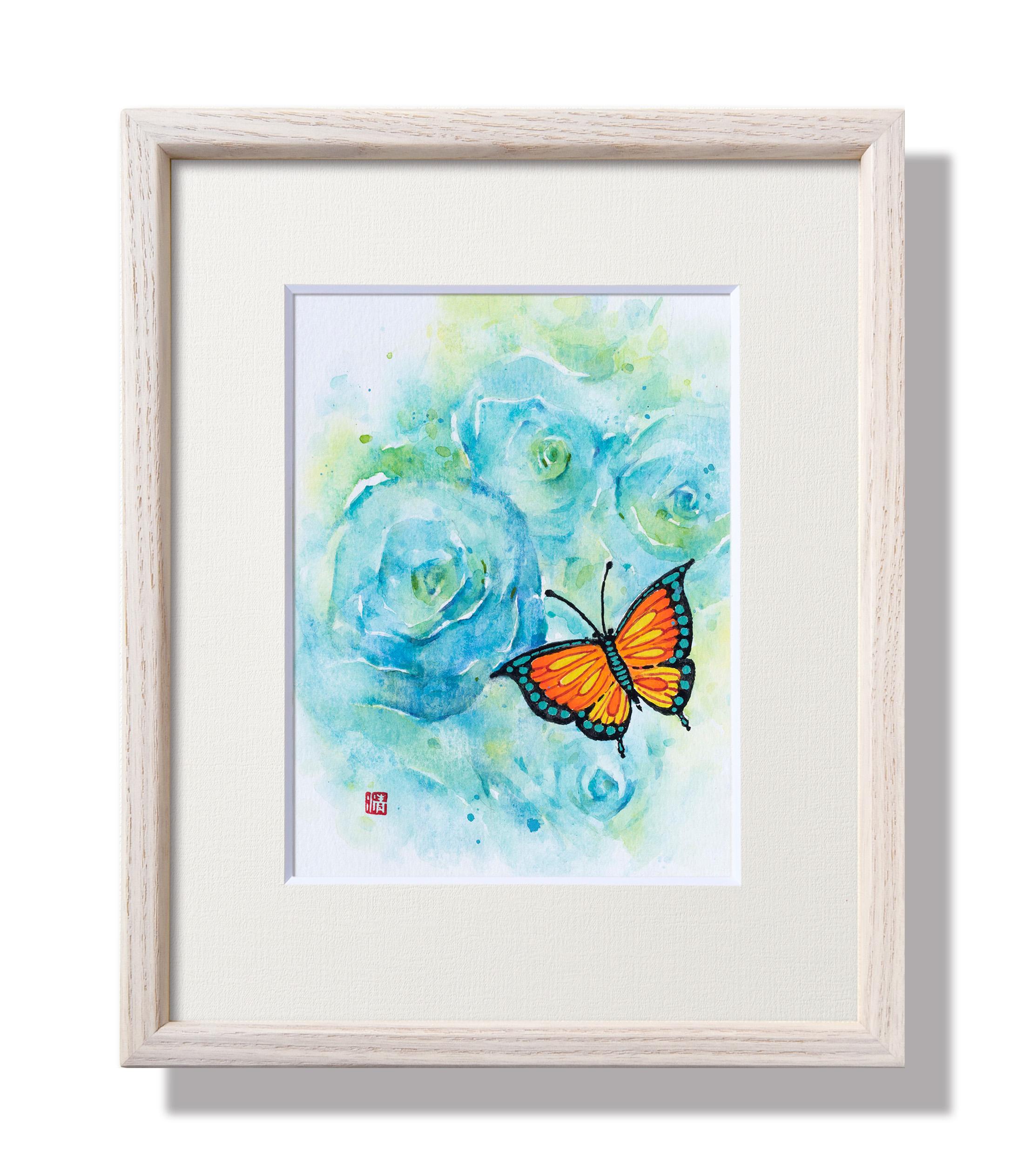 【蝶・恋・花-4】水彩原画 一点物 額縁付き　特典付き